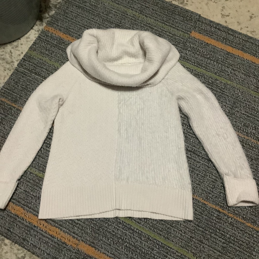 Christian Siriano Wool Blend Cowl Neck Mixed Knit Sweater White Grey Small